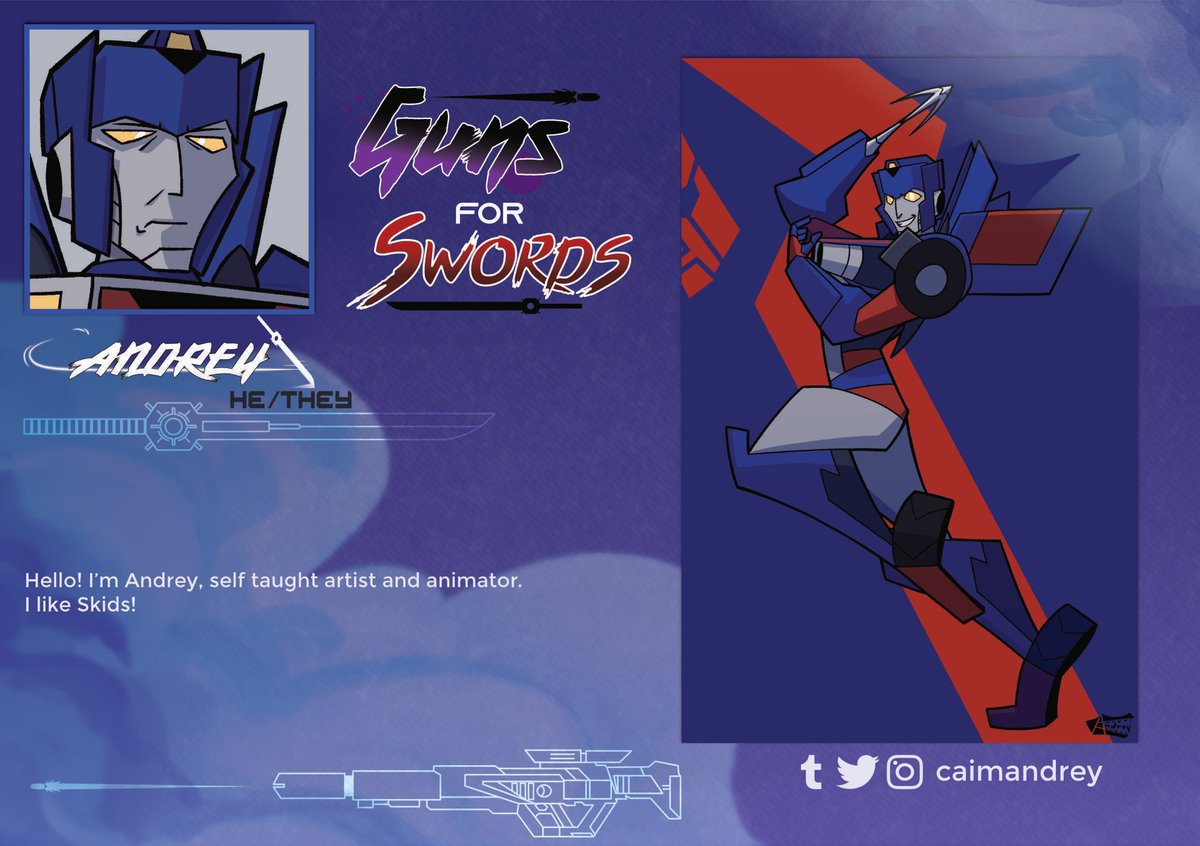 💥🔫 Contrbutor Spotlight ⚔️✨

Introducing our first contributor and merch artist caimandrey! Andrey is a self taught artist and animator, and he likes Skids! #transformers #mtmte
