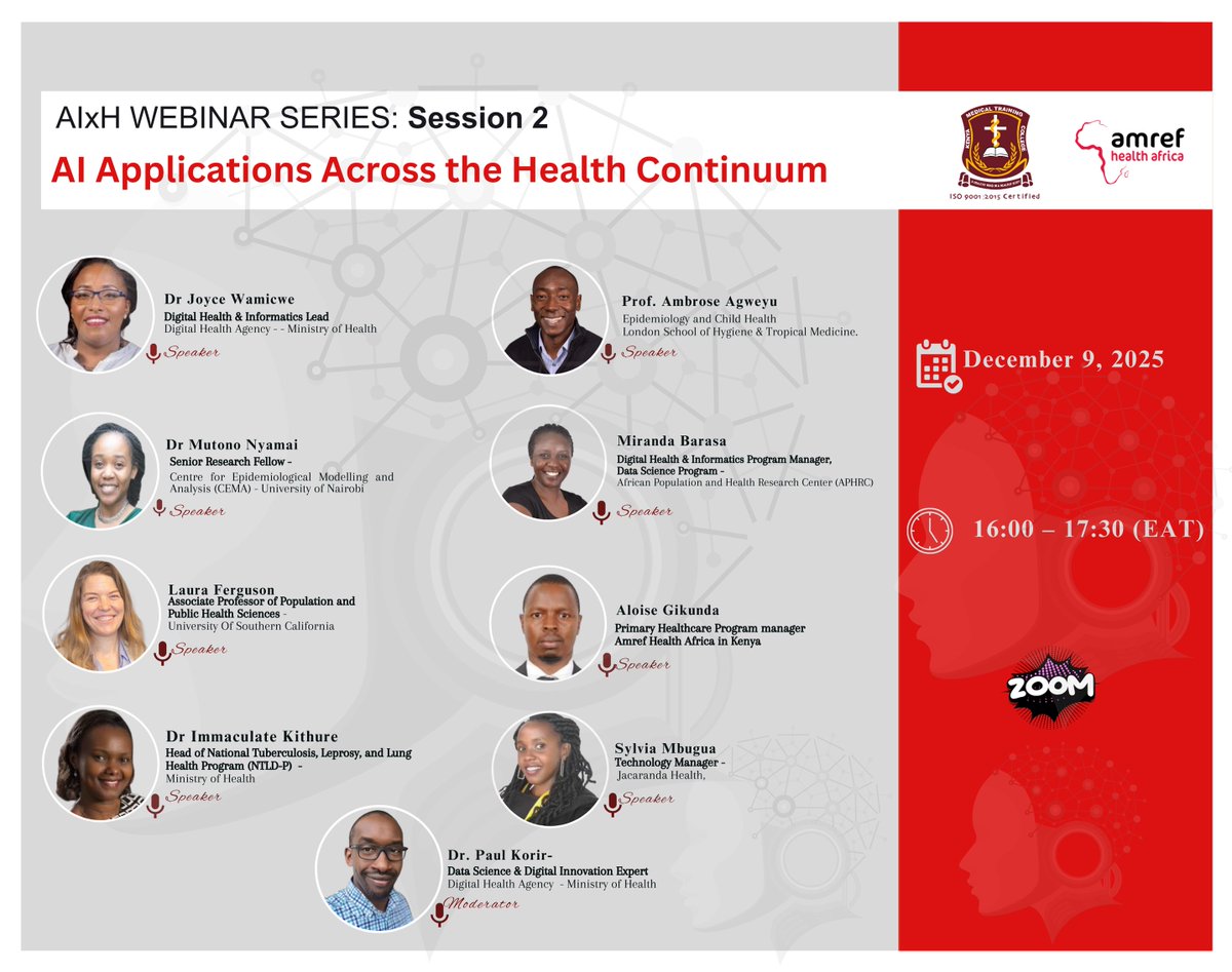 🚀 How is AI transforming health systems across Kenya and beyond?

Join us for a high-level webinar on AI Applications Across the Health Continuum, featuring experts driving AI in:
🔹 Disease modelling
🔹 Digital health governance
🔹 Diagnostics &amp; clinical decision-making
🔹