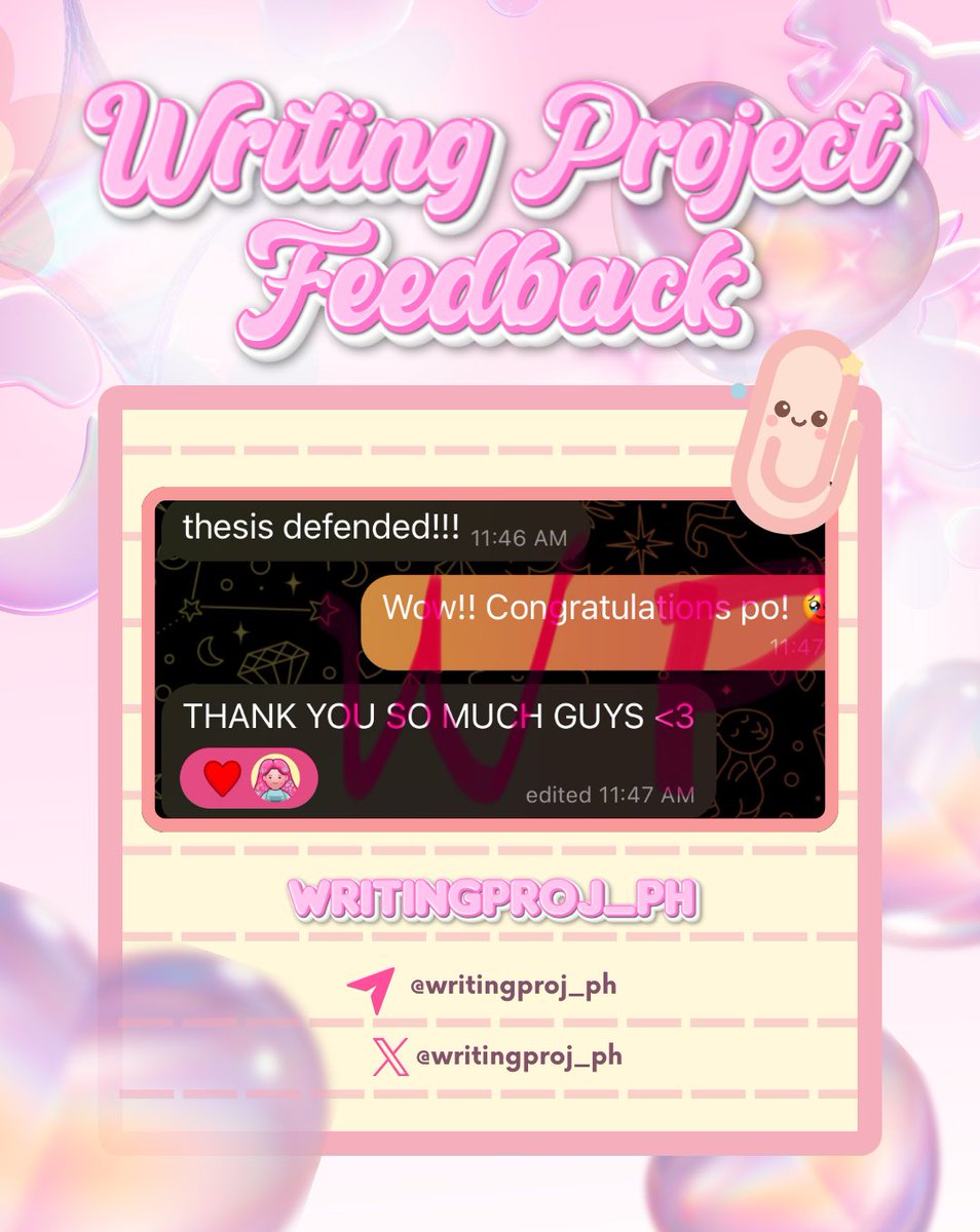 Good evening! 🩷

We’ve been a bit inactive lately as we focused on completing our pending tasks, but today we received a wonderful message from one of our regular clients.

He shared that his thesis was successfully defended and even booked us again for the final revisions of