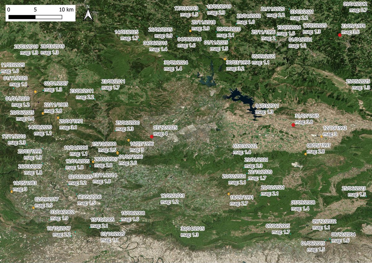 geologoenapuros's tweet image. Para quienes os preguntáis si hay sismicidad en el entorno de Vitoria-Gasteiz, aquí os dejo un mapa con la sismicidad registrada alrededor de la ciudad (en el centro de la imagen). 

Los datos de los epicentros son cortesía del IGN y el fondo de Bing.