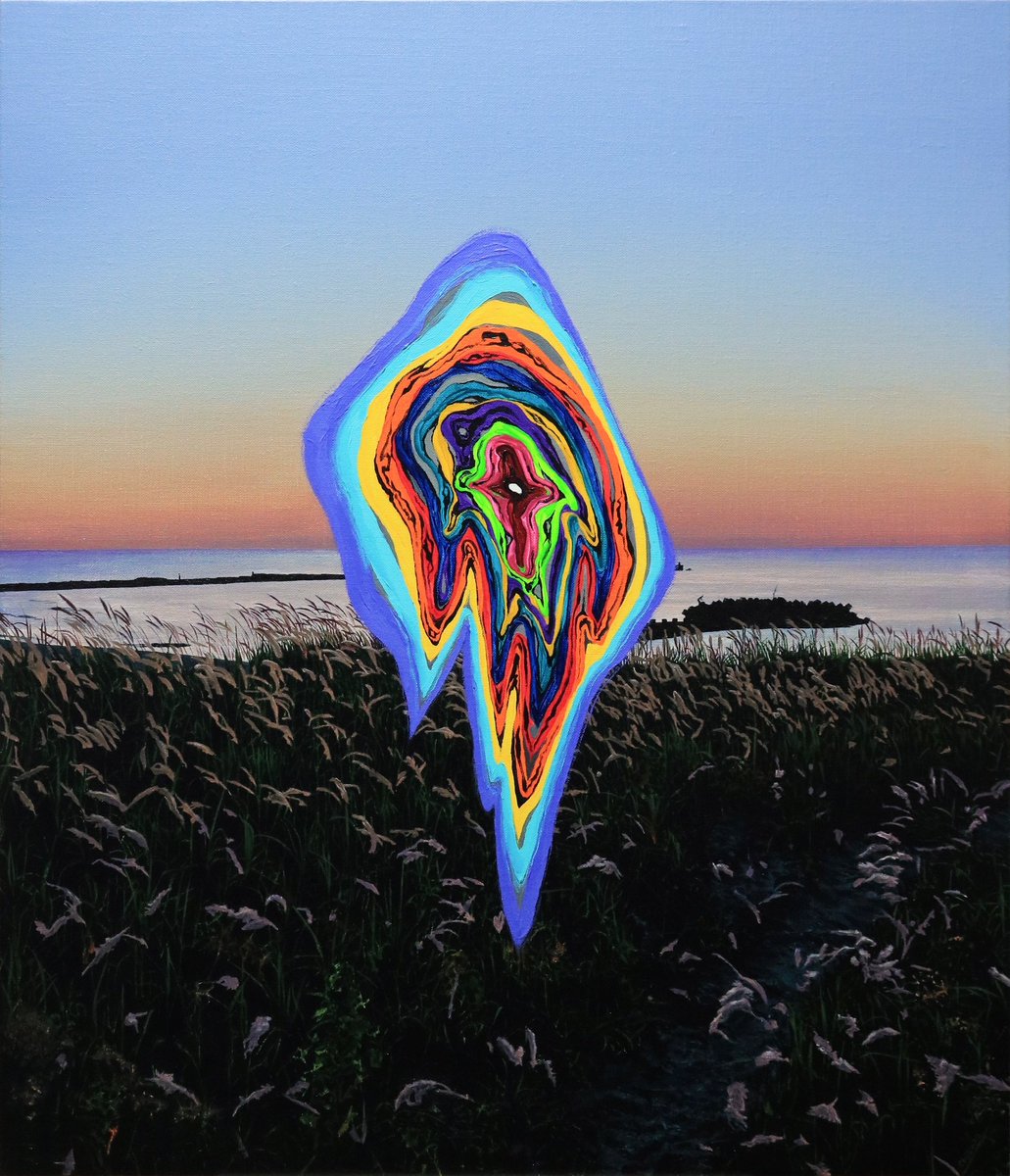 作品名「今、生きる風」アクリル画 アクリルの新しい作風はまだ発展途上のものですが、自分の体験から得た