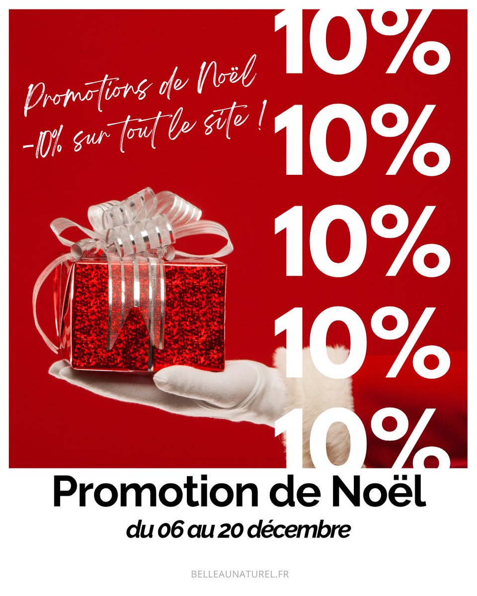 🎄 Noël green &amp; généreux 🎁
-10% sur tout le site avec le code 10NOEL (jusqu’au 20/12)
🎁 Coffrets beauté bio dès 29,90€
🌿 Livraison offerte &amp; expédition 24h
👉 belleaunaturel.fr/offrir

#NoelBio #BelleauNaturel