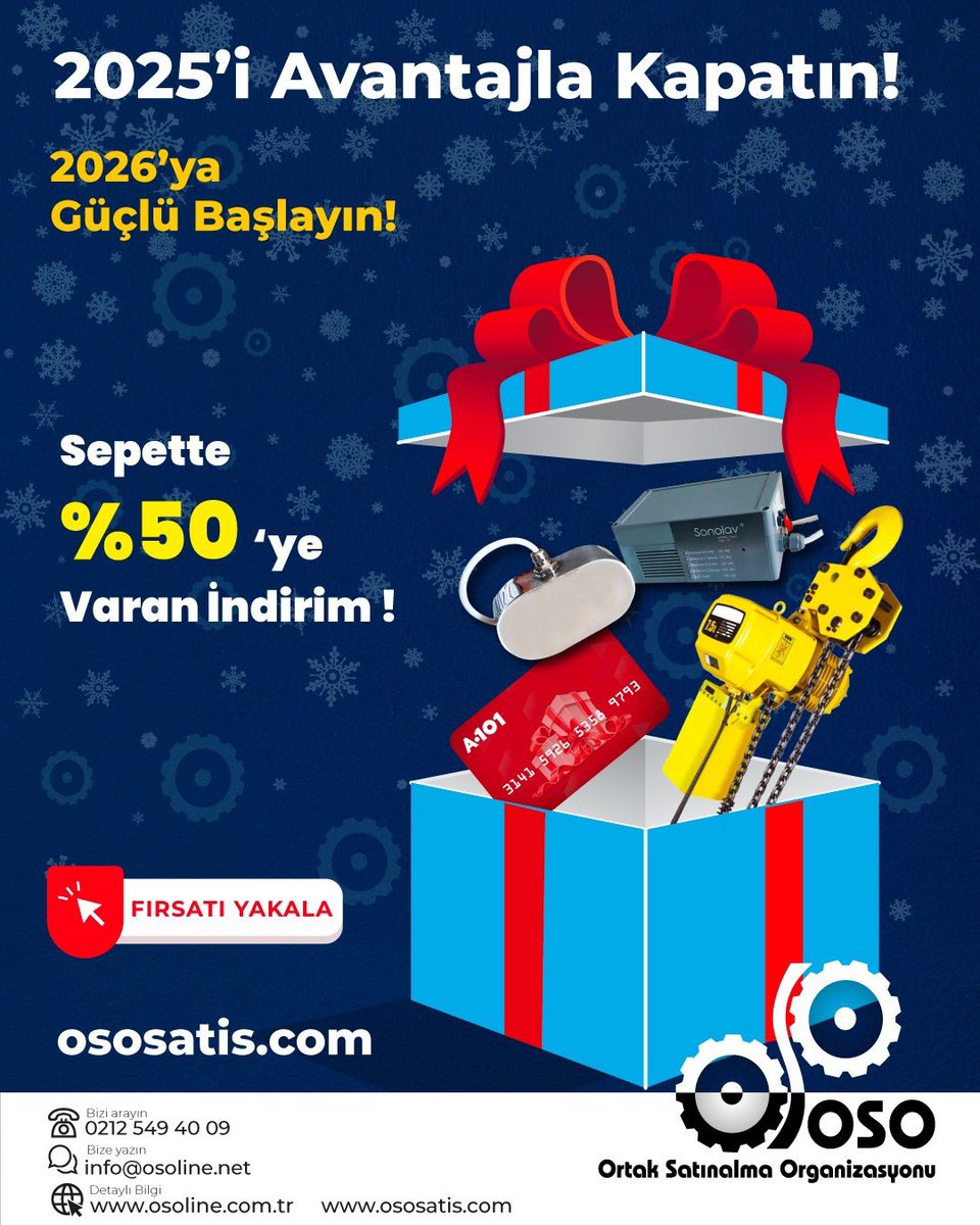 2025'i Avantajla Kapatın, 2026'ya Güçlü Başlayın! 

Fırsatları şimdi keşfedin: 👉 ososatis.com
…
#EndüstriyelÜrün #EndüstriyelMakine #Sanayi #GıdaMakineleri #TekstilMakineleri #EnerjiSistemleri #Kompresör #TaşımaSistemleri #İklimlendirme
