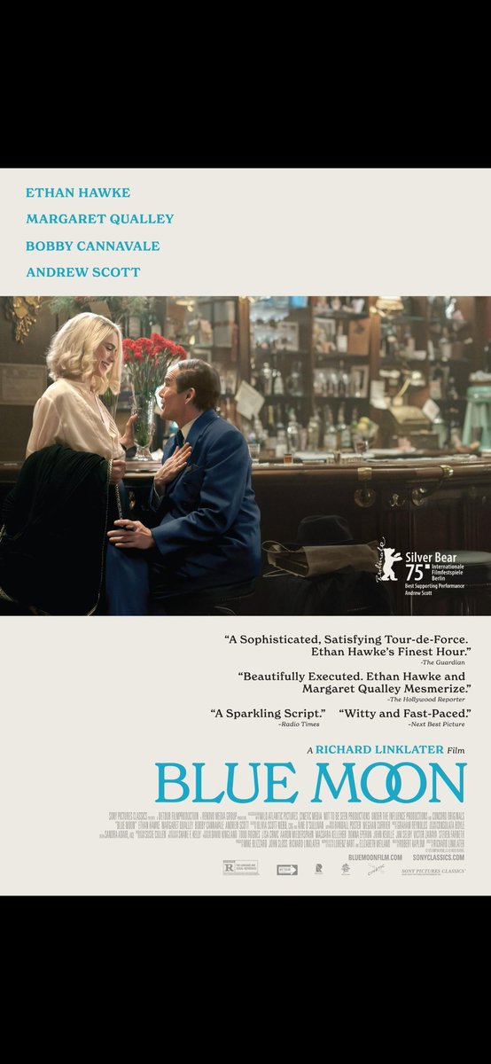 ElCinefago's tweet image. Menudo regalo el de Richard Linklater hacia su actor fetiche, un estratosférico Ethan Hawke, que a su vez nos regala una de las interpretaciones de su carrera. Una elegante y triste melodía sobre la resistencia al paso del tiempo repleta de diálogos afilados. #bluemoon