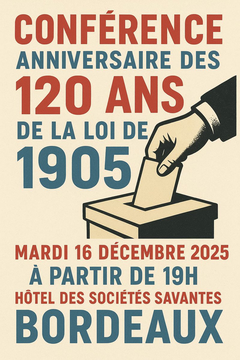 Le PRG Bordeaux vous invite 😉
Universitaires, avocats, historiens présenteront et reviendront sur la Laïcité.
<a href="/PRGGironde/">Parti Radical de Gauche Gironde</a> <a href="/PRG_NA/">PRG-Le centre gauche Nouvelle-Aquitaine</a>