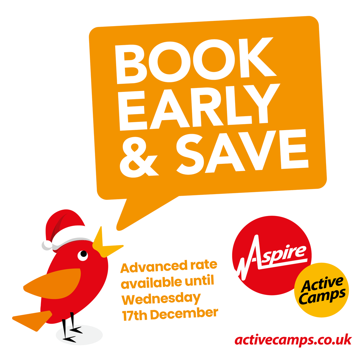 CampsAspire's tweet photo. The countdown to Christmas is ON… 🎅
And so is our Advanced Rate for Aspire Active Camps! 🎁

Secure your child’s place and enjoy exclusive early booking savings before Wed 17 Dec.

👉 https://t.co/MwcqGSFd9K 

#ChristmasChildcare #AdvancedRate https://t.co/sPQiUp3Sdt