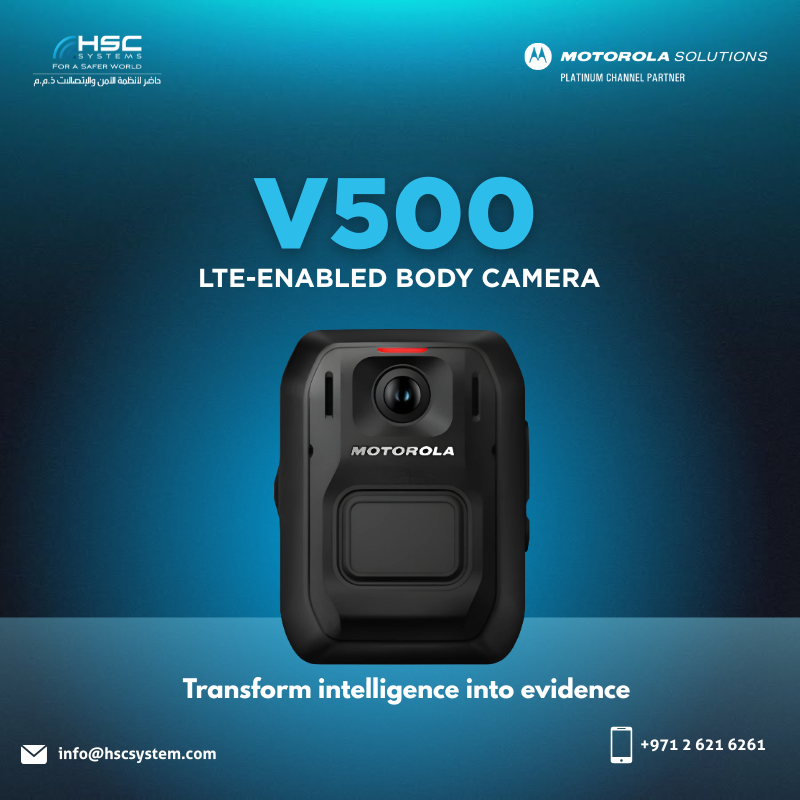 Transform intelligence into evidence with Motorola Solutions—where body cameras connect your team with real-time awareness and safety.

#HSCS 
#forasaferworld #uae #abudhabi #dubai #digitaltransformation
#MotorolaSolutions #MotorolaV500
#ملتزمون_ياوطن
#نتصدر_المشهد