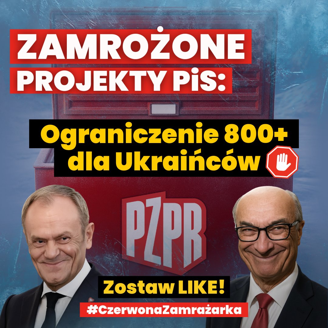 ‼️ Tusk i Czarzasty znów wciskają pauzę.
🟥 Projekt PiS dotyczący ograniczenia w wypłatach 800+ dla Ukraińców  - wrzucony do czerwonej zamrażarki.
😡 Zero działania, pełne mrożenie.
#CzerwonaZamrażarka
