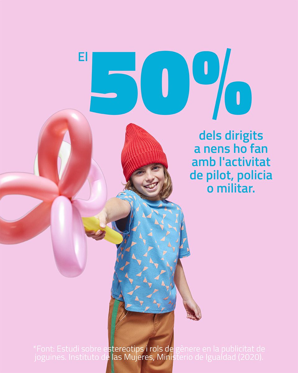 ❓ Sabies que classificar les joguines per a nens i per a nenes pot limitar el seu aprenentatge i contribueix a perpetuar estereotips de gènere?

El 34% dels anuncis  dirigits a nenes s'associen amb la perruqueria o l'estètica. El 50% dels dirigits a nens, amb policies o pilots.