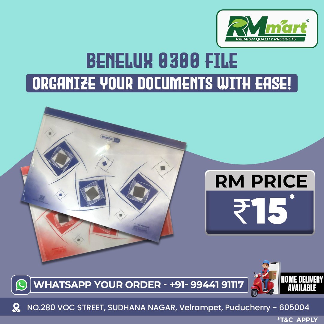 rmmartofficial's tweet image. Tired of document clutter? 😩 Get the BENELUX 0300 File from RMMart for just ₹15! Organize your life with ease.
#OfficeSupplies #DocumentOrganization #FileFolder #StationeryLove #RMMartPremium #OrganizeWithEase #BackToSchool #Just15Rs #AffordablePrice #RMPricelist