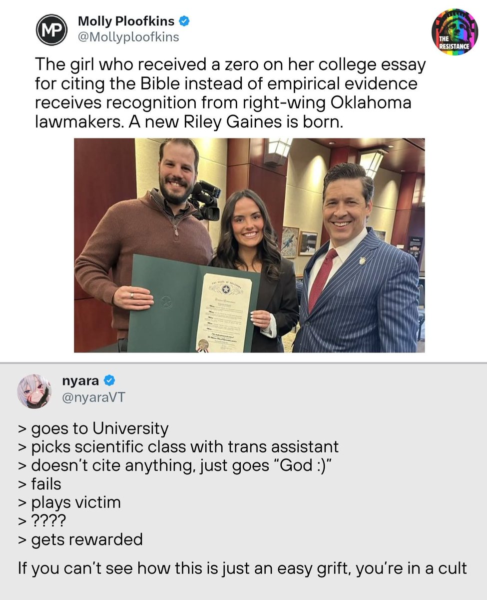 2BitNothing's tweet image. Jesus wept. Stupidity is held up as a goal in the world of maga.

A new Riley Gaines is born and will now make more money than 80 percent of Americans by being dumb.