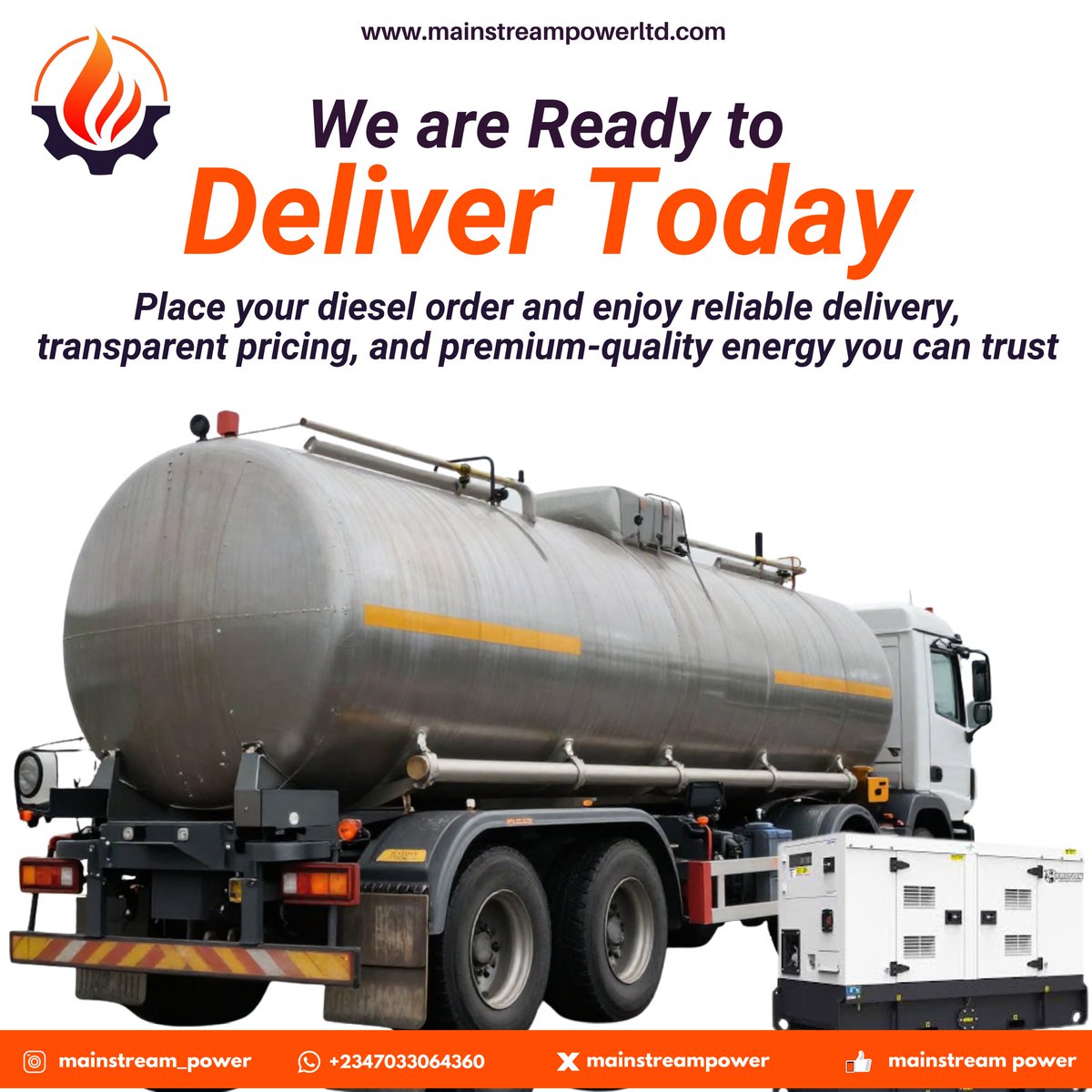 mainstreampower's tweet photo. You can start placing your orders now ⛽️🔋
.
.
.
#PoweredByExcellence #StayFueled #dieselpower #dieseldelivery #energy #mainstreampower #reliableenergy https://t.co/mnQDJ3zlM9