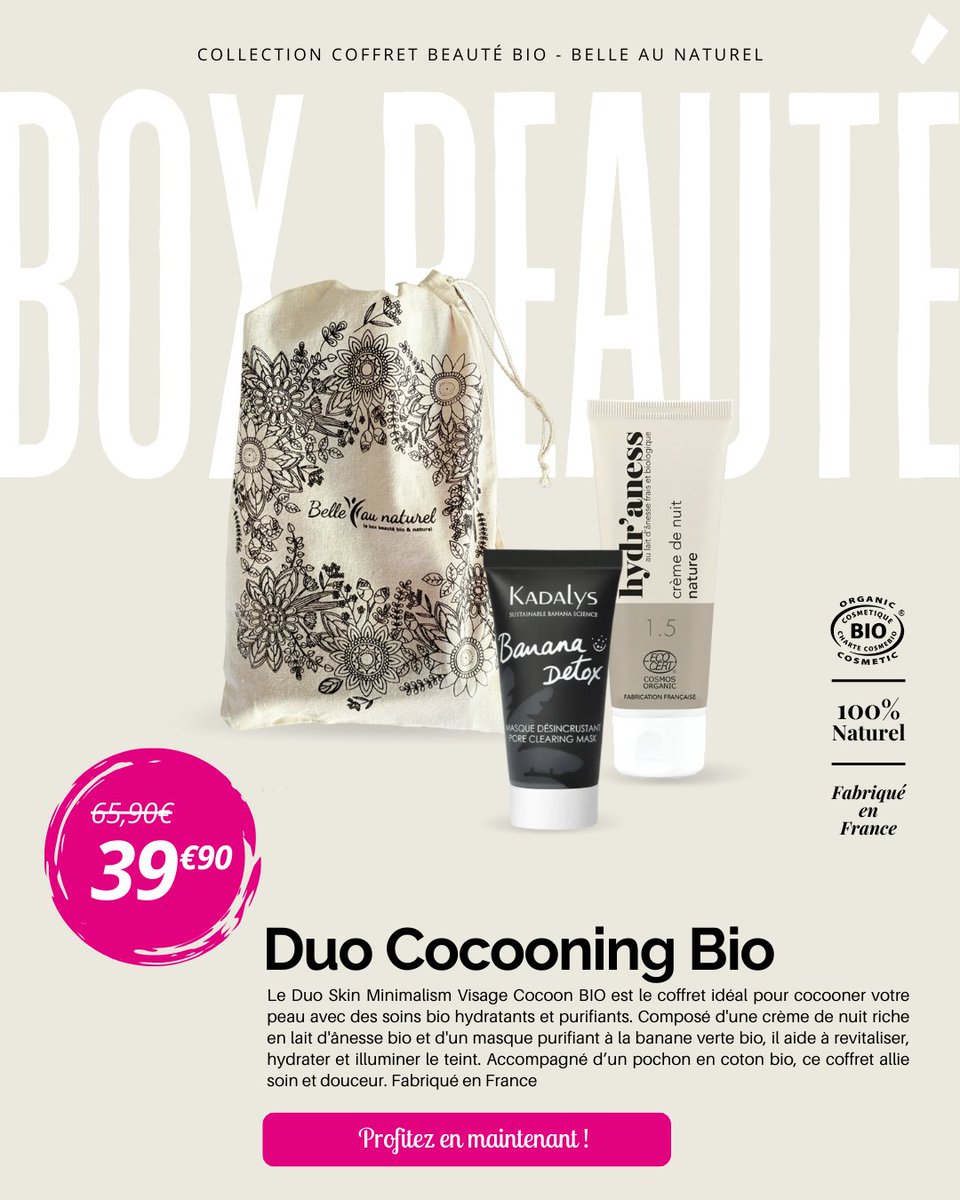 🌿 Duo Skin Minimalism Visage Bio
L’essentiel du soin, rien de superflu.
💆‍♀️ Crème de nuit + Masque detox
💝 Valeur : 65,90€ → 39,90€
✨ Pour une peau apaisée, hydratée, éclatante
📦 Pochon bio offert
👉 belleaunaturel.fr
#BeauteMinimaliste #CoffretBio