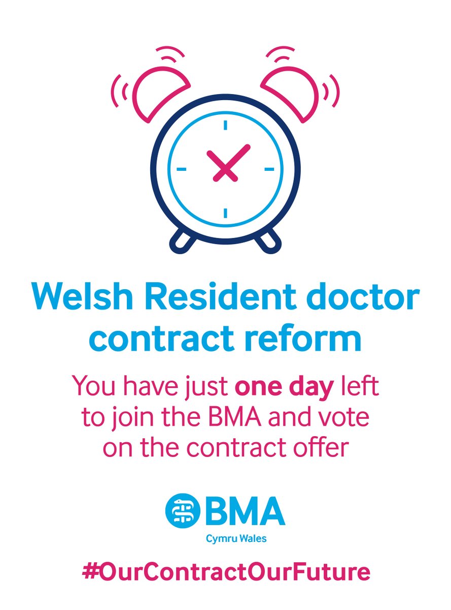 ⏳ Resident doctors in Wales: one last day to join the BMA and have your say on the proposed contract referendum! 
✅ Your committee recommends voting YES.
👉 Join now: bma.org.uk/join-us
ℹ️ Why YES: bma.org.uk/news-and-opini…
#OurContractOurFuture