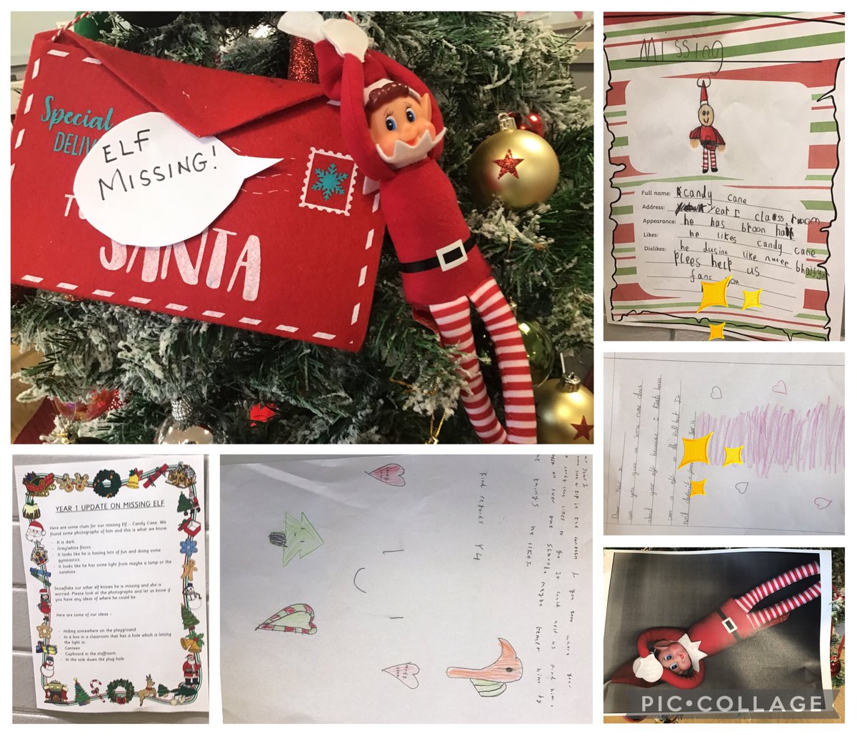 CCMPrimary's tweet photo. ๐ Our Year 1 Elf has gone missing! Weโve put up posters and the whole school is on the case. Year 4 and 5 even sent us letters with ideas about where he might be hiding! Today the elf finally left us some cluesโฆ ๐ค Hopefully he returns this week! #ElfWatch #SchoolMagic https://t.co/HKdP8n3Rqj