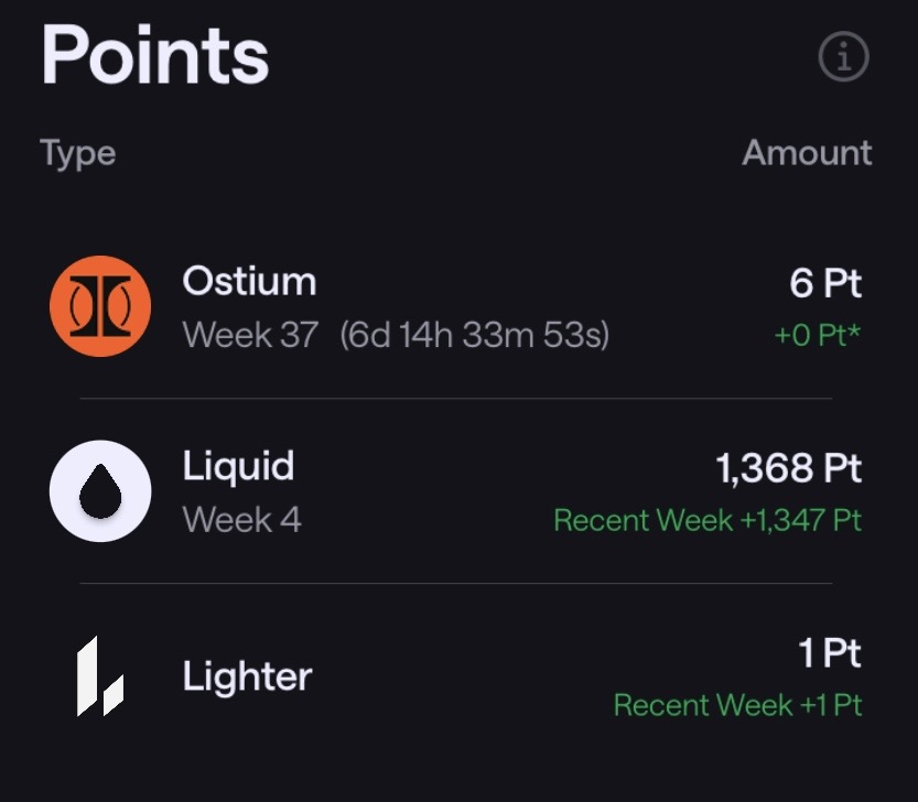 wc_space's tweet image. ⭐️⭐️Airdrop point ที่ผมโฟกัสในช่วงเดือน Dec ⭐️⭐️

🚩 COMBO @liquidtrading  X @variational_io or @extendedapp 

1) @liquidtrading mobile app สำหรับเทรดผ่าน Hyperliquid/ Lighter/ Ostium (ได้รับ funding จาก Paradigm ⭐️) โดยพึ่งเริ่ม point program
- Trade ผ่าน Hyperliquid/ Ostium ได้…