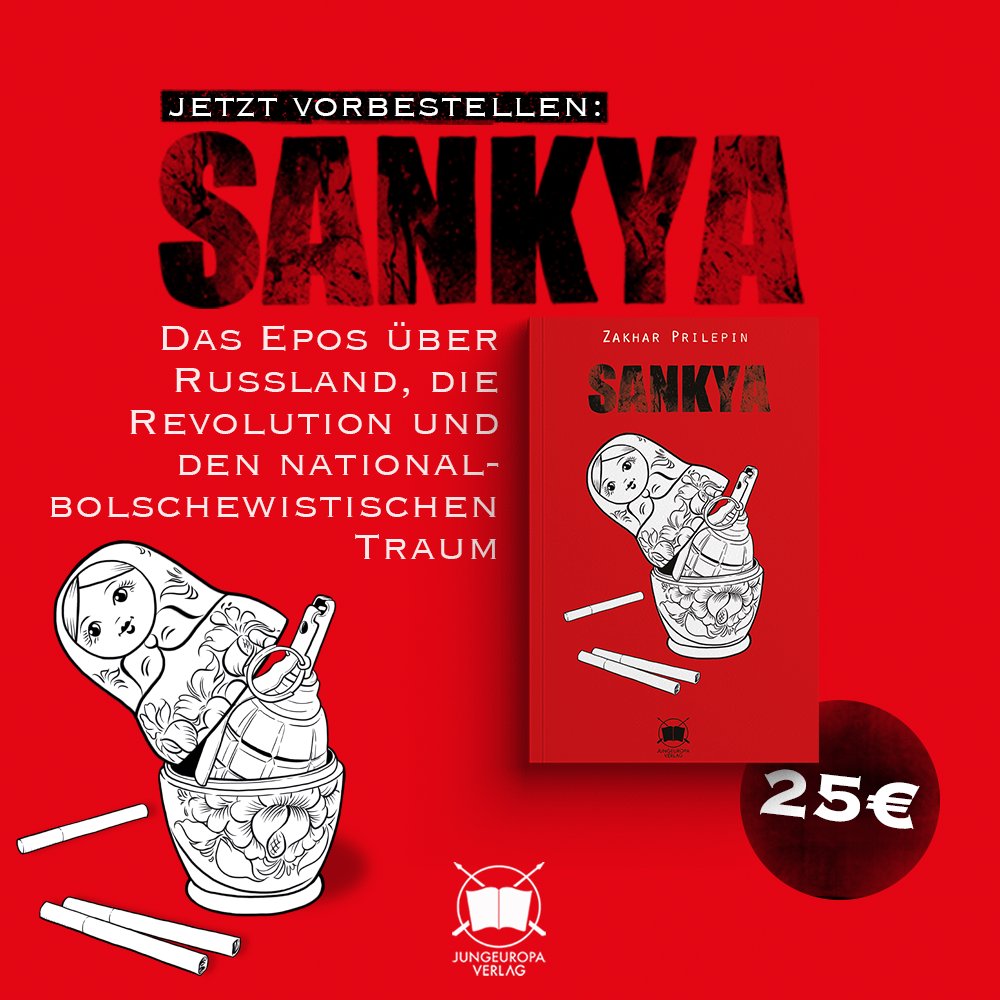 Jungeuropa_2016's tweet photo. Neuer Jungeuropa-Roman: »Sankya« von Zakhar Prilepin

Sascha, der jugendliche Held dieses einzigartig wütenden Romanes, ist ein erbitterter Gegner des russischen Staatsapparates und dessen politischer Oligarchie. Und mehr noch: Sankya ist Mitglied einer militanten regimekritischen Gruppierung, die in ganz Russland ihr Unwesen treibt. Seine Leitlinie lautet: »Es ist Zeit, alles in Brand zu setzen – oder unterzugehen.«

Einer der wichtigsten russischen Romane der Gegenwart, der auch die für uns entscheidende Frage thematisiert: Ist politische Radikalität Flucht, Protest – oder Lebenssinn?