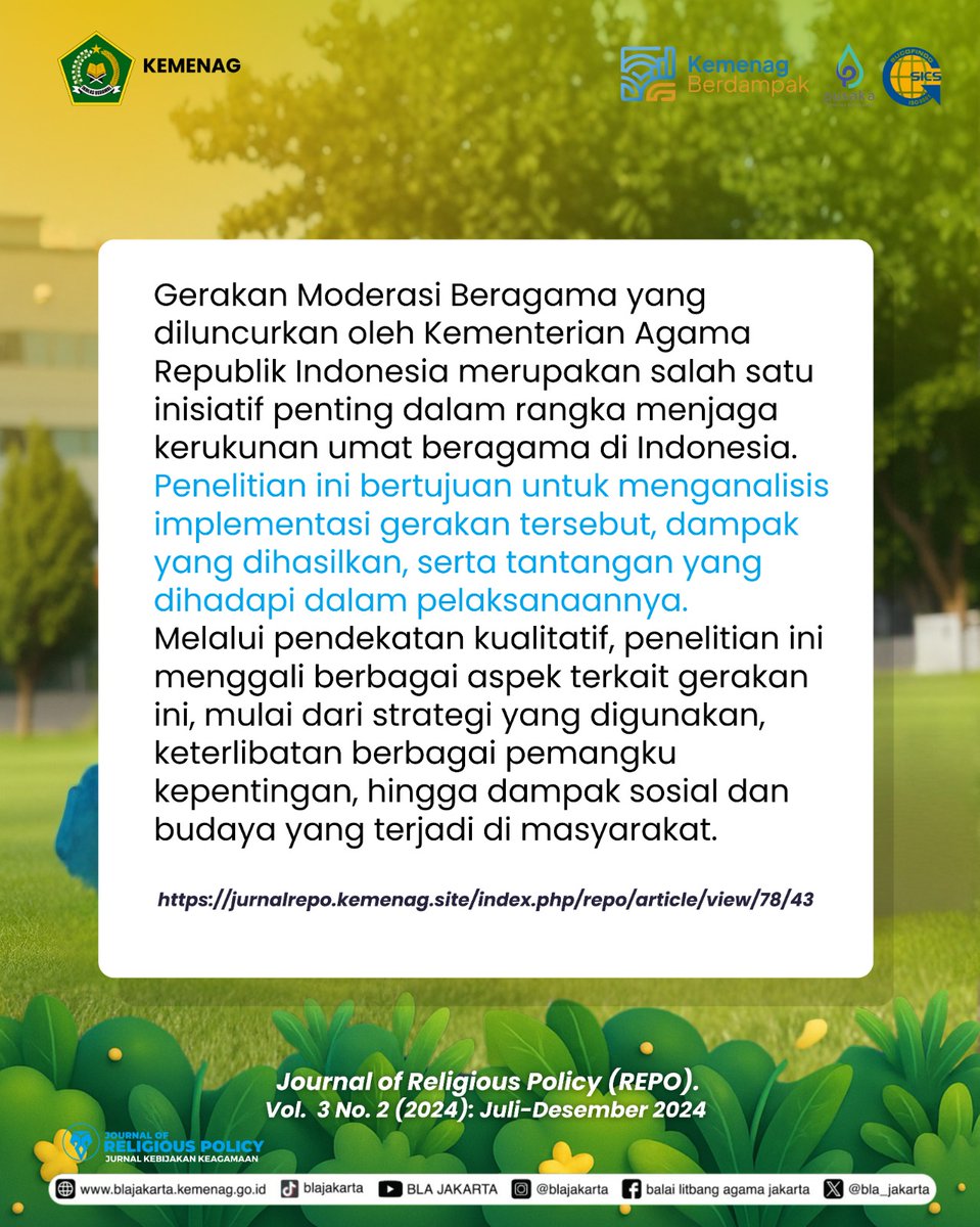 bla_jakarta's tweet image. Moderasi Beragama di era digital: efektifkah merawat kerukunan, atau justru makin penuh tantangan?

🔍 Baca selengkapnya:
jurnalrepo.kemenag.site/index.php/repo…

#ModerasiBeragama #JurnalREPO #ReligiousPolicy #BLAJ #KemenagRI

---