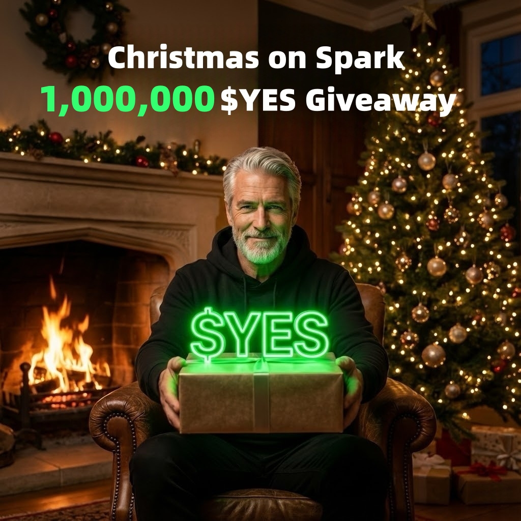 YESonSpark's tweet image. 🎄 Christmas on Spark 🎁✨

1,000,000 $YES giveaway
5 winners × 200,000 $YES

How to join:
1️⃣ RT + Follow @YESonSpark 
2️⃣ Comment your Spark wallet address
3️⃣ @ one Spark ecosystem builder
⏰48H

YES is the gift that keeps compounding 💚
 #Giveaway #CryptoGiveaway #Airdrop