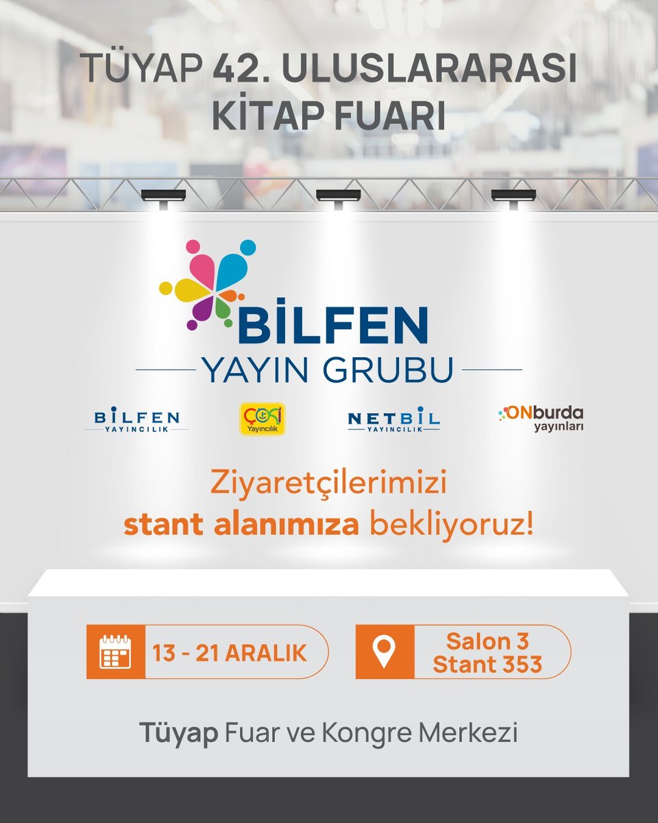 "42. Uluslararası İstanbul Kitap Fuarı", 13 Aralık Cumartesi günü Tüyap Fuar ve Kongre Merkezi'nde başlıyor. Bilfen Yayın Grubu olarak sizleri standlarımızda ağırlamaktan mutluluk duyarız. <a href="/kitapfuari/">Tüyap Kitap Fuarı</a>

#BilfenYayınGrubu #İstanbulKitapFuarı #Tüyap