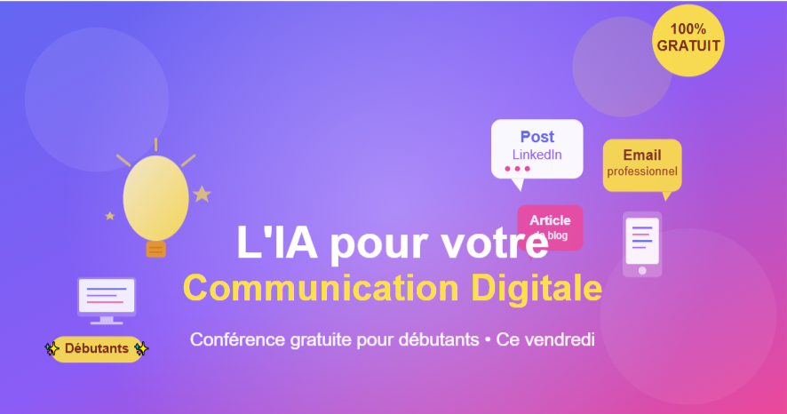 ce vendredi À 14h – Transformez votre communication digitale avec l'intelligence artificielle. L'IA vous intrigue, mais vous ne savez pas par où commencer ? Cette conférence est conçue pour vous !

Inscription : docs.google.com/forms/d/1xiMEH…