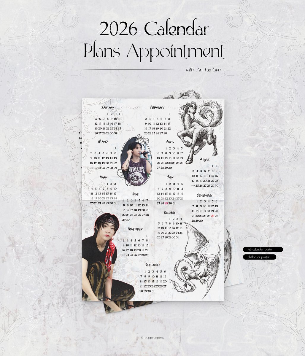 𝟮𝟬𝟮𝟲 𝘄𝗶𝘁𝗵 𝗔𝗻𝘁𝗮𝗲𝗴𝘆𝘂 
ⓒ𝚙𝚞𝚙𝚙𝚢𝚘𝚗𝚙𝚘𝚗𝚢

A3 연력 포스터(쉬폰 or 포스터)

🗓️ 당첨자 발표 12/25 23:59
📦12/31 ~ 발송 예정

#RT 추첨 총 네 분께 연력 보내드립니다.
(국내 주소지 한정/재질 선택 가능)

#Dragonpony #드래곤포니 #안태규 #AnTaeGyu