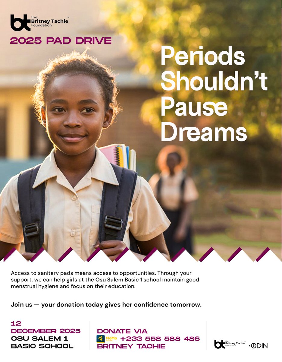 Hi fam!!’ We on for Friday!!!🙌🏿🙌🏿🙌🏿. Thank you all for your generous donations and support. We will be at the Osu Salem 1 Basic school to teach young girls about menstrual hygiene and hand out menstrual hygiene kits too.

Thank you so much for making this possible.