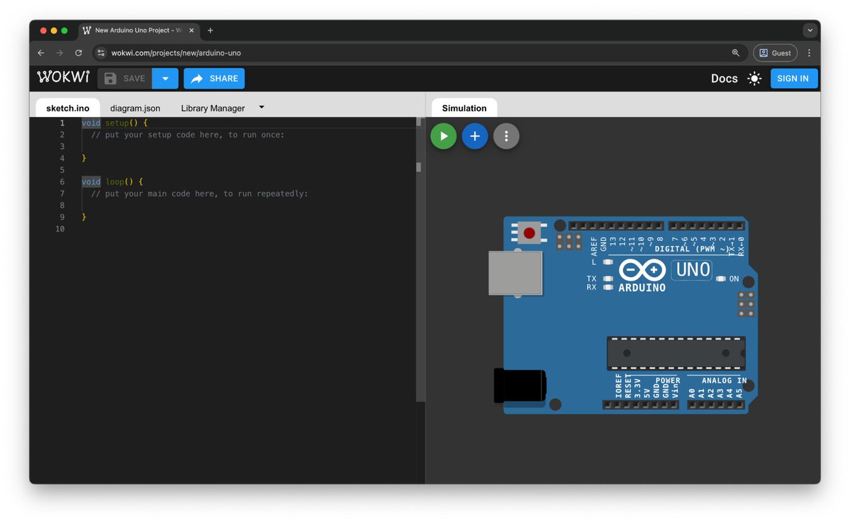 dicoding's tweet image. Cuma modal Wokwi (simulator online) dan sedikit code. Siap bikin project pertamamu?

Kamu bisa mulai dengan akses tautan ini: wokwi.com/projects/new/a….
