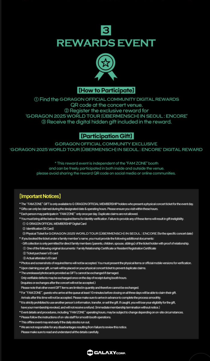 G-DRAGON 2025 WORLD TOUR [Übermensch] IN SEOUL : ENCORE, presented by Coupang Play “FAM EVENT” NOTICE.
