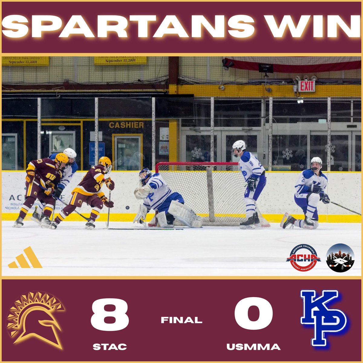 8-0-0 Conf. (1st Place), 12-3-2 Overall
STAC Hockey rolling 🚂🚂 
into Winter Break 🛡️⚔️
.
.
.
#STAC #GoSpartans #MCHC #ACHAM3