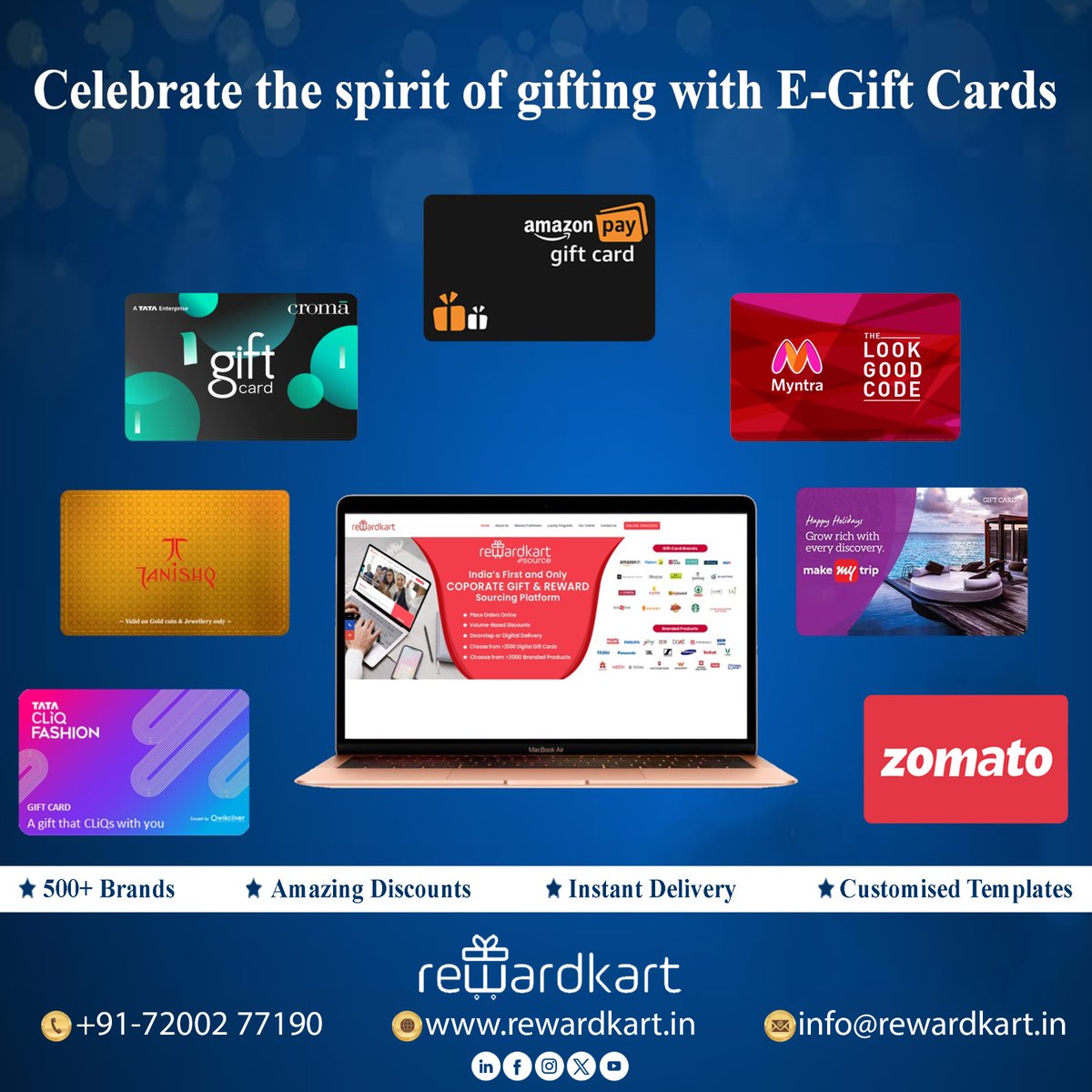 KartReward's tweet photo. Celebrate every moment with the perfect gift β E-Gift Cards from RewardKart!
Whether it's festivals, corporate rewards, employee recognition, or personal surprises, choose from 500+ top brands and send joy instantly.
#RewardKart #EGiftCards #CorporateGifting #InstantGifting https://t.co/upAzH5TFhp
