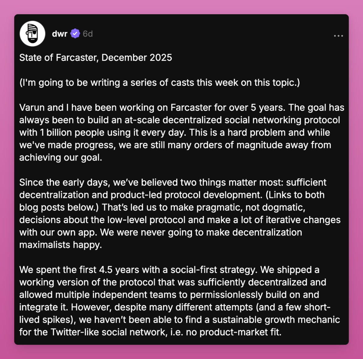 Farcaster 발표 그래픽: 지갑 때문에 오고, 네트워크 때문에 남는다