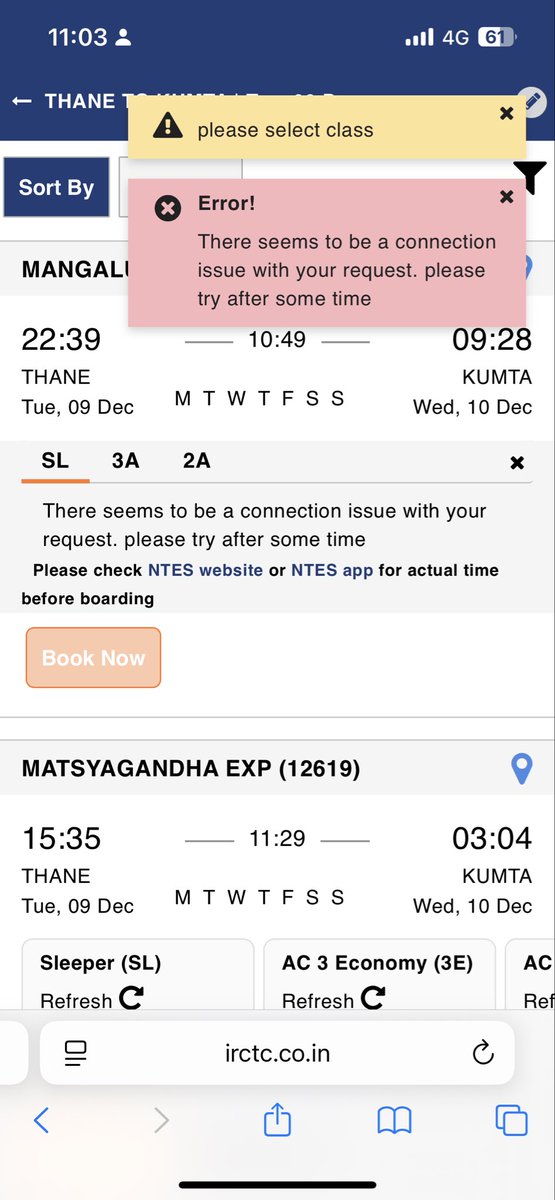 Sejal_MK's tweet photo. @IRCTCofficial what a scam, is #IRCTC really for public booking or you are secretly still giving all seats to agents. At 11 AM so many errors &amp; after 5mins, it’s all WL @RailwaySeva @RailMinIndia @RailMadad #Tatkal You need to resolve the issue ASAP!
P.S:screenshots form 08-12-25 https://t.co/mTgjFJIQw0