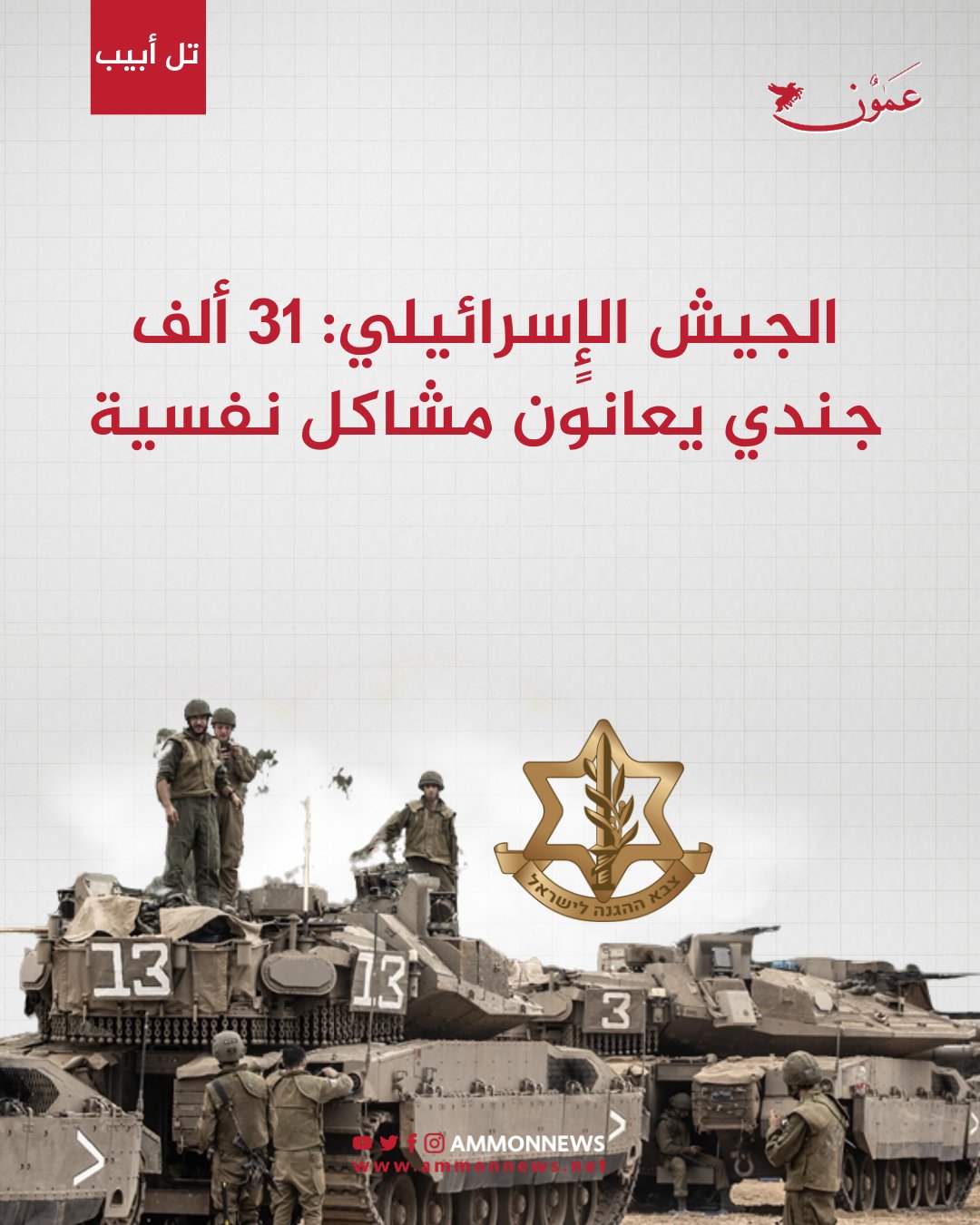 الجيش الإٍسرائيلي: 31 ألف جندي يعانون مشاكل نفسية #الاردن 