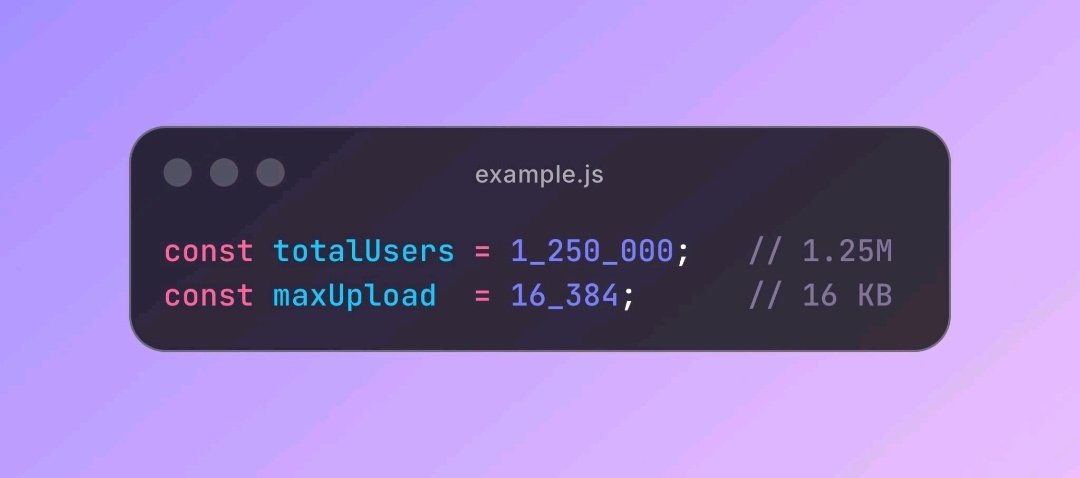 AnkitKu2175's tweet photo. @JavaScript Don't change the value if you put an underscore in it, just make your code more readable! 💻✨ #code #readability #programming #Development
#codingtricks #javascriptmastery https://t.co/P2VhzH2r9w