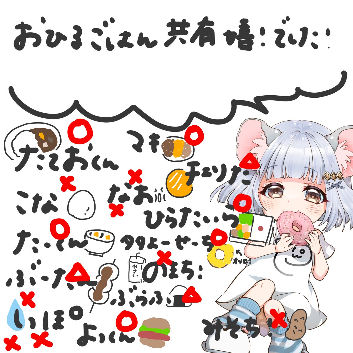 教えてくれてありがとう⸜🌷︎⸝‍

みんなからの通知嬉しかったからたまにやるね
たくさん通知して🥰

お昼ご飯ダメダメな人が沢山居たので❌しておきました。明日には⭕️にするように‼️😠太れ
