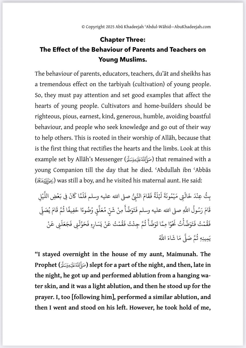 AbuKhadeejahSP's tweet image. New PDF book and article: 

🏡 Parents and Elders as Role Models for their Children in Establishing a Happy Islamic Home

By Abu Khadeejah Abdul-Wāhid.

Read / download / share from this link:

abukhadeejah.com/parents-elders…