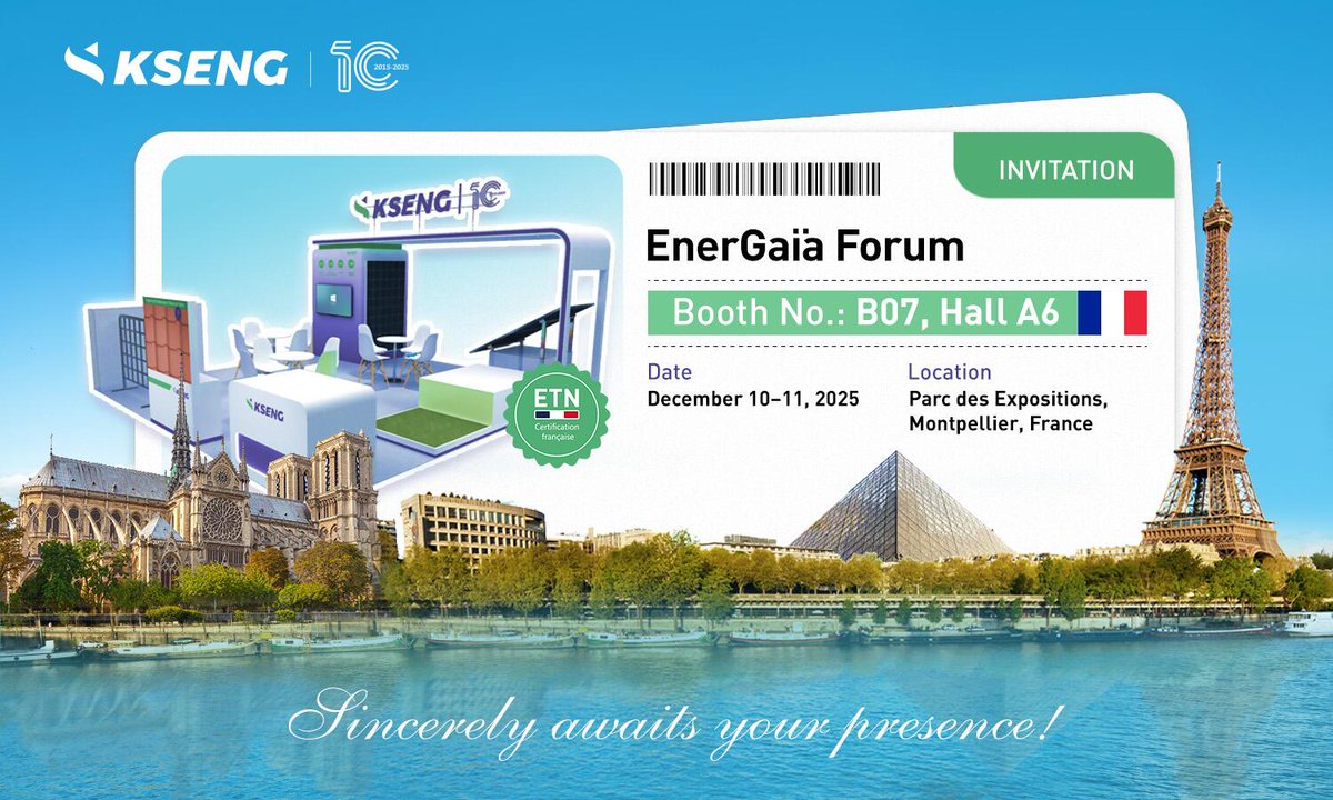 KsengSolar's tweet image. 🌏#KsengGlobalExpo À la recherche de supports solaires certifiés ETN ? Rencontrez #KsengSolar à EnerGaïa Forum 2025 en #France !🚀
Du 10 au 11 décembre, rendez-vous sur notre stand B07 (salle A6) pour découvrir toute notre gamme de supports #solaires certifiés ETN!✨
@Energaia_