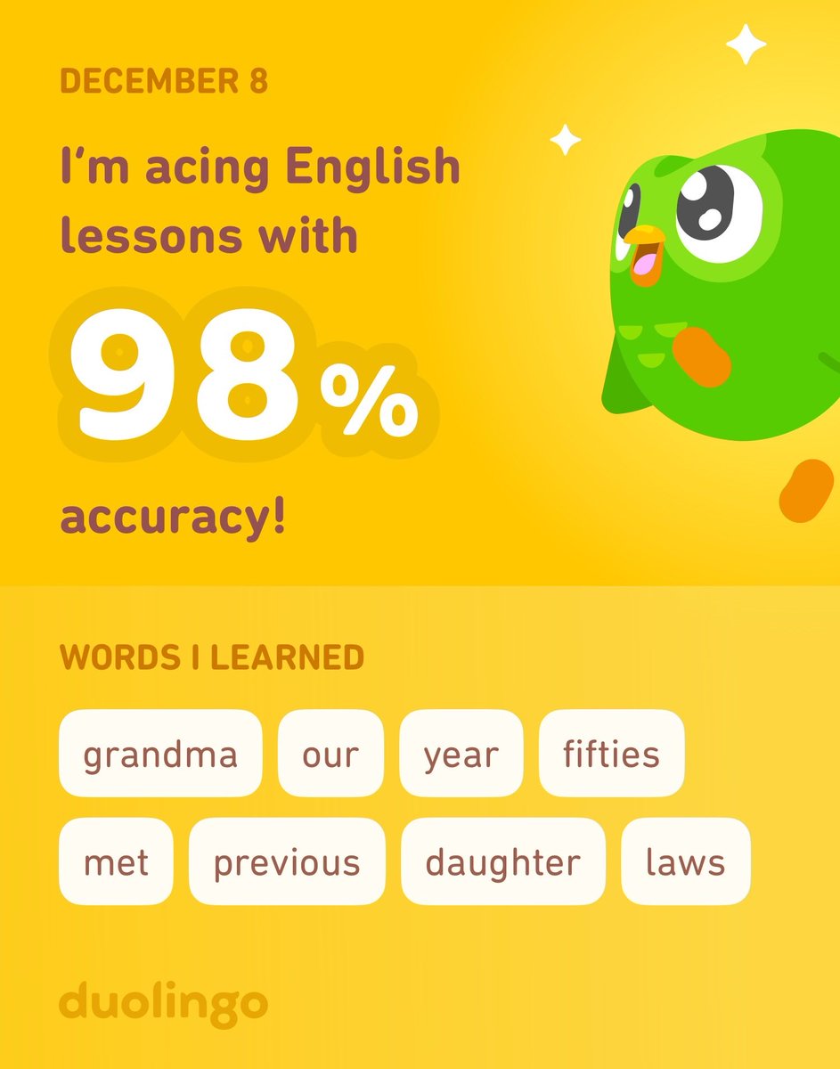 syazreenrazali's tweet photo. I’m learning English on Duolingo! It’s free, fun, and effective. https://t.co/uGYBFmzhba