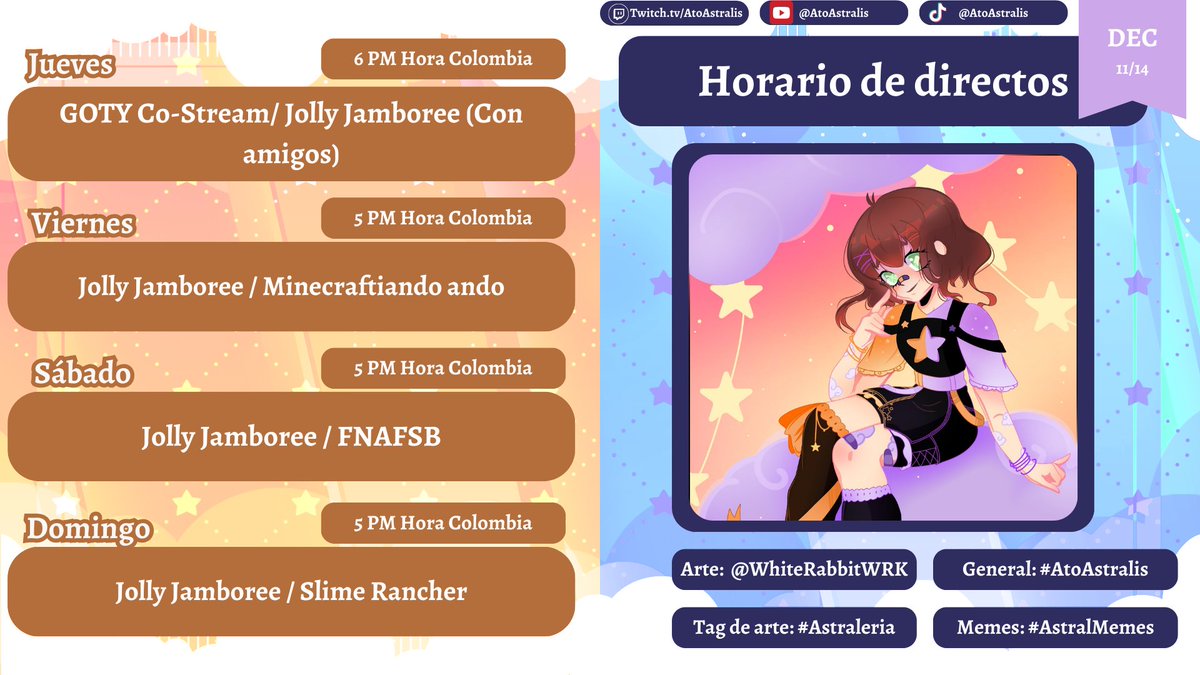 ☀Horario de directos🌙

¡Maratón de caridad para Gamer's Outreach!

Estaremos recaudando fondos para poder llevar video juegos a niños en los hospitales, espero puedan apoyar viendo o donando

Y además tendremos el Co-Stream de los GOTY

¡Nos vemos allá!

#VtuberES #JJ2025