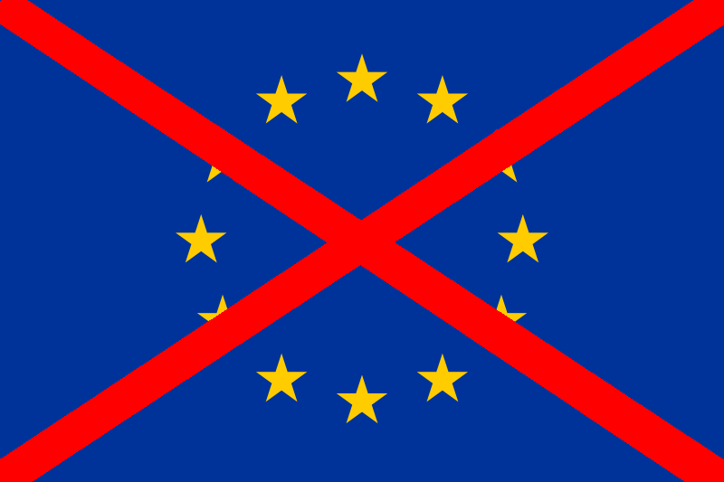 La bandiera blu con le stelline gialle rappresenta i criminali che stanno distruggendo l'identità e l'economia di un continente, non rappresenta il popolo europeo.
No UE, no Euro!
