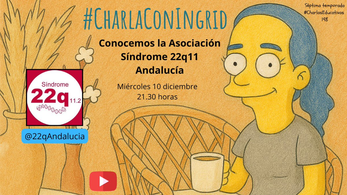 🤩 Ya programada la #CharlaConIngrid de este MIÉRCOLES a las 21.30. En nuestro horario tradicional. 🧐
Un programa especial en el que conoceremos el increíble trabajo que realiza la asociación <a href="/22qAndalucia/">Síndrome 22q Andalucía</a>.
youtube.com/live/CHv2Ojq8j…
¡Os esperamos en el directo! 🥰