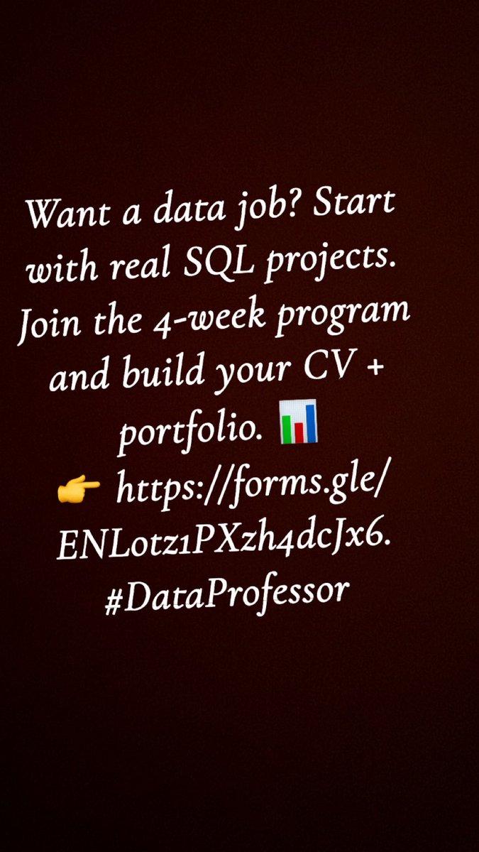 naijadataprof's tweet image. Want a job in Data or Analytics? 🚀

Build real SQL projects in 4 weeks and boost your CV + portfolio:
💡 Real datasets
💡 Business scenarios
💡 SQL challenges

👉 forms.gle/ENLotz1PXzh4dc…

#DataProfessor #SQL #Analytics #CareerGrowth