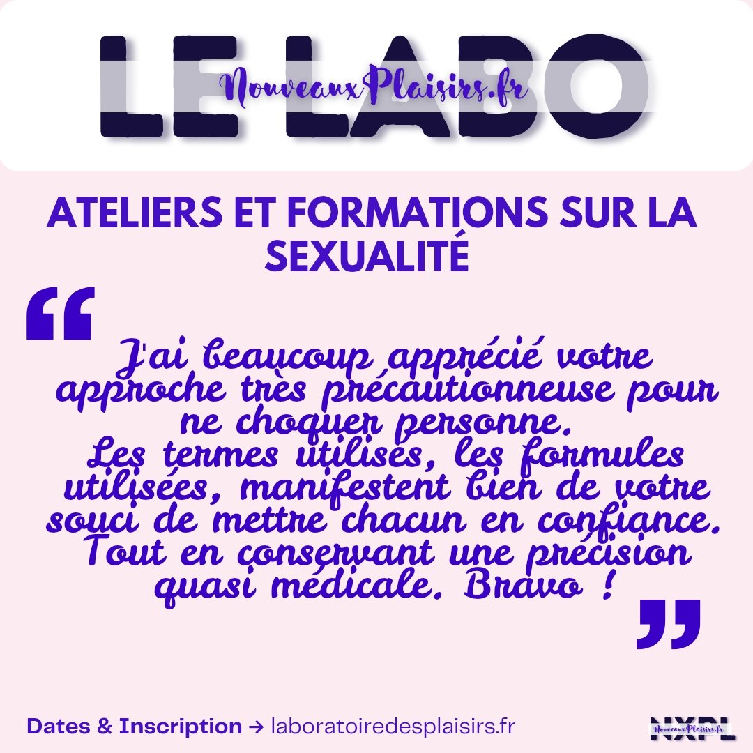 Commentaire ❤️ d'une participante sur notre dernier atelier en ligne sur le plaisir anal. 

Inscrivez vous sur le site du LABO pour ne pas manquer un évènement : laboratoiredesplaisirs.fr

Ah oui 🔥 la formation en ligne  "débuter dans le libertinage" est actuellement gratuite 🔥