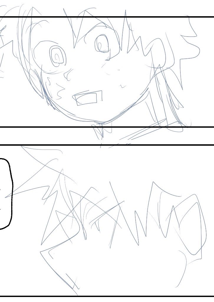 これはやる気のないときに描いていた下絵。
と、今日頑張ってペン入れした線画。 