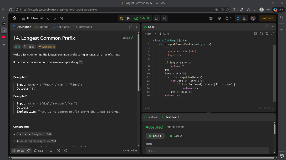 JishanAnsarixd's tweet image. Making progress on Step 5: Strings [Basic and Medium]

Just solved: 
1️⃣ Reverse Words 
2️⃣ Largest Odd Number in a String 
3️⃣ Longest Common Prefix

Does anyone else find edge cases in string problems tricky? 

#DSA #CodingCommunity #Python #TUFWinterArc