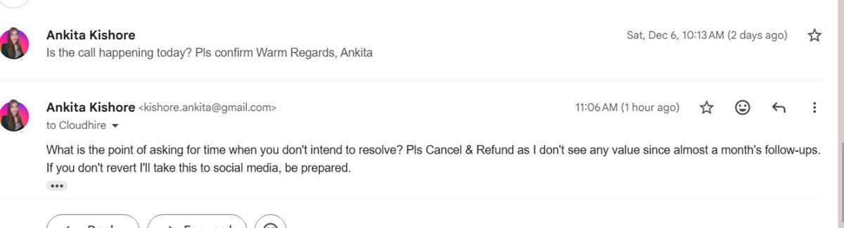 Ankz_18's tweet photo. @CloudHireUS @SufiyanSIshaq it's almost a month and my profile isn't active yet, I need refund, let me know how to proceed as no one responds on your mail https://t.co/zMQXvvWYBk