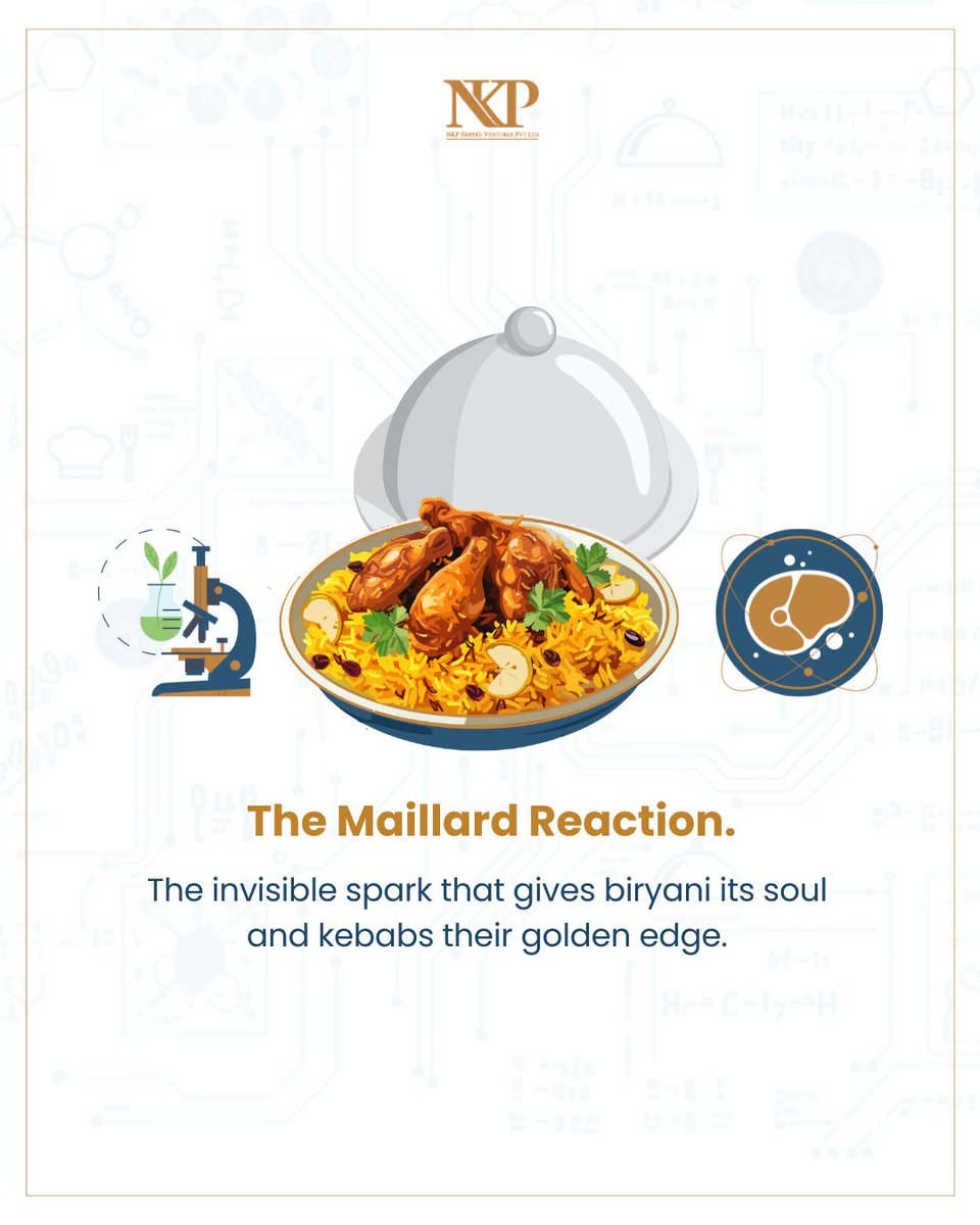NKPEmpire's tweet image. Heat + protein + sugar = flavour magic. Add acidity, sweetness &amp;amp; umami, and harmony begins. Our kitchen is art + science; the 140°C moment shapes the plate.

#ScienceOfFood #CulinaryChemistry #MaillardReaction #FoodInnovation #NKPEmpire