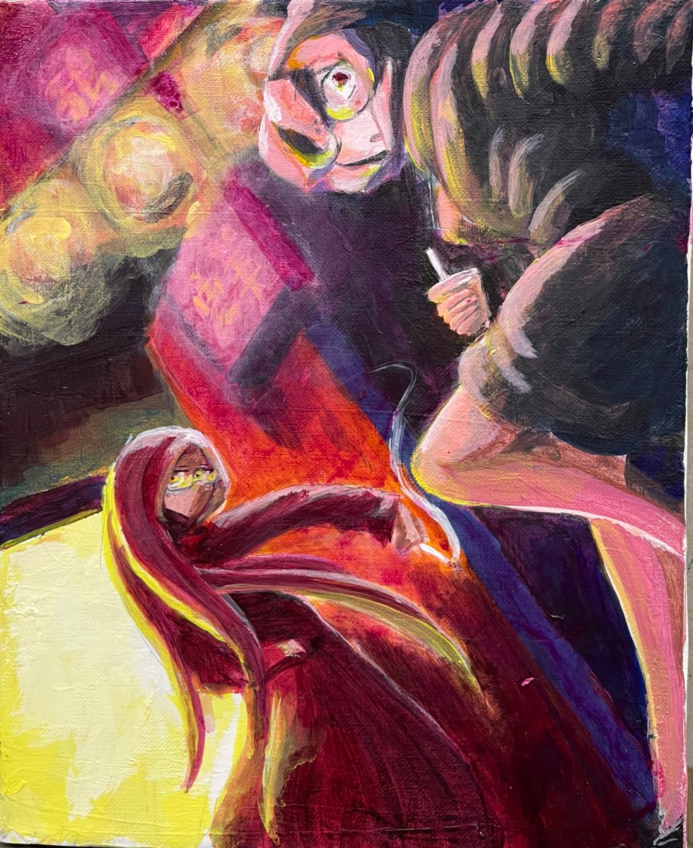 アクリル画　F3 F3キャンバスにU-35とアクリルガッシュでスシシスターハンター絵を描き