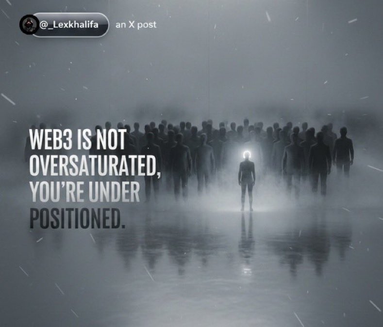 𝐖𝐞𝐛3 𝐈𝐬 𝐍𝐨𝐭 𝐎𝐯𝐞𝐫𝐬𝐚𝐭𝐮𝐫𝐚𝐭𝐞𝐝, 𝐘𝐨𝐮’𝐫𝐞 𝐉𝐮𝐬𝐭 𝐔𝐧𝐝𝐞𝐫 𝐏𝐨𝐬𝐢𝐭𝐢𝐨𝐧𝐞𝐝

So guys,

I’ve been hearing something lately, Web3 is oversaturated, jobs are scarce, no opportunities again, yada yada yada…

To some extent, I also believed this.
Jobs have
